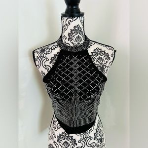Blashe Women’s Black High Neck Sequin Embellished Crop Tank Size S